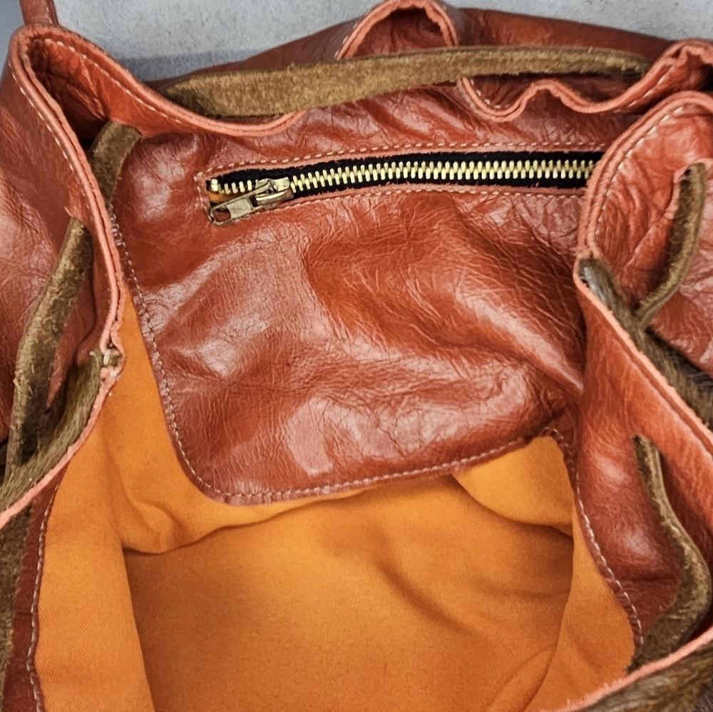 Authentic Hair-On Cowhide Leather Backpack Rustic Western Travel Bag Made in USA - Picture 10 of 13